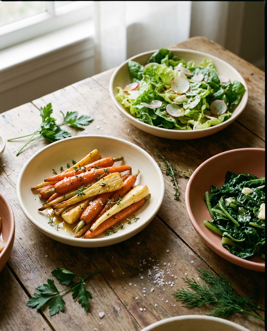 Colorful roasted vegetables and fresh sides